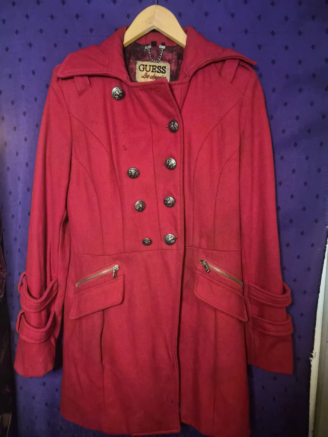 Guess Red Wool-Blend Coat
