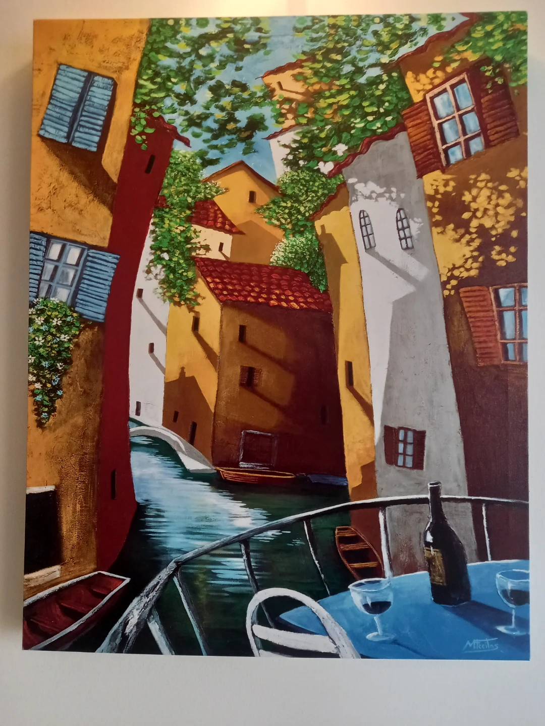 Italian Canal Scene Oil Painting