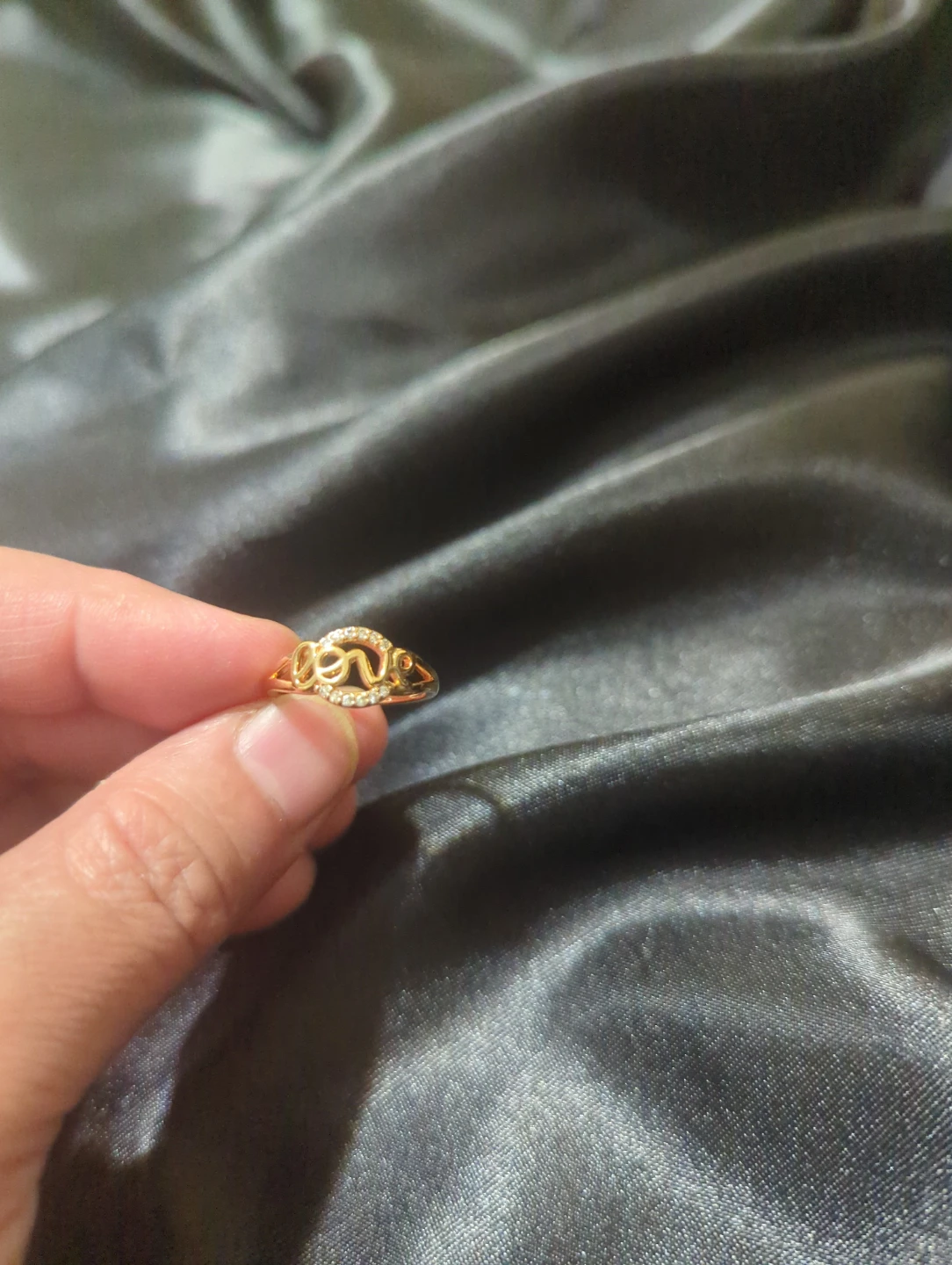 Gold-tone Love ring with crystals
