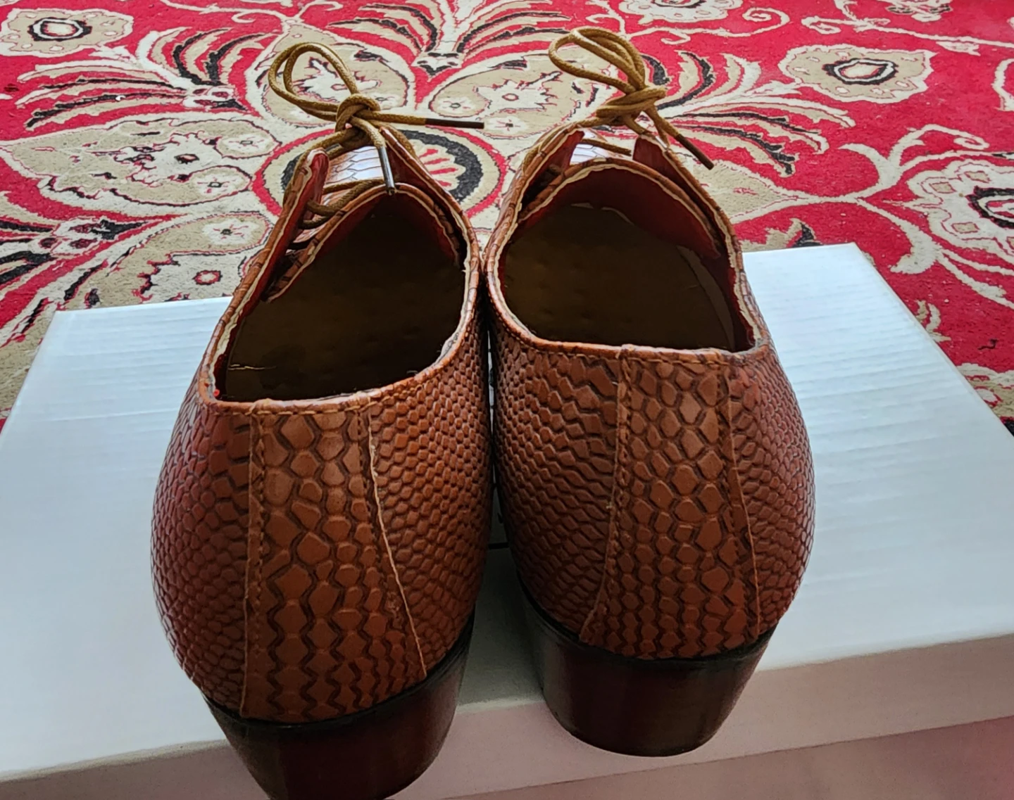 Men's/Unisex Brown Snake-Embossed Leather Oxford Heeled Shoes - photo 2