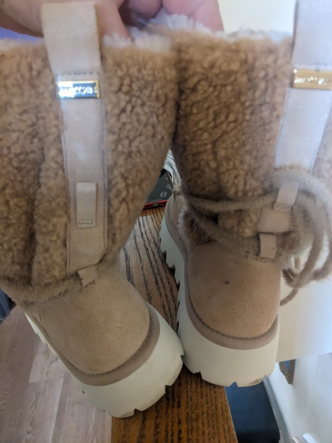 Marc Cain beige suede and faux shearling boots