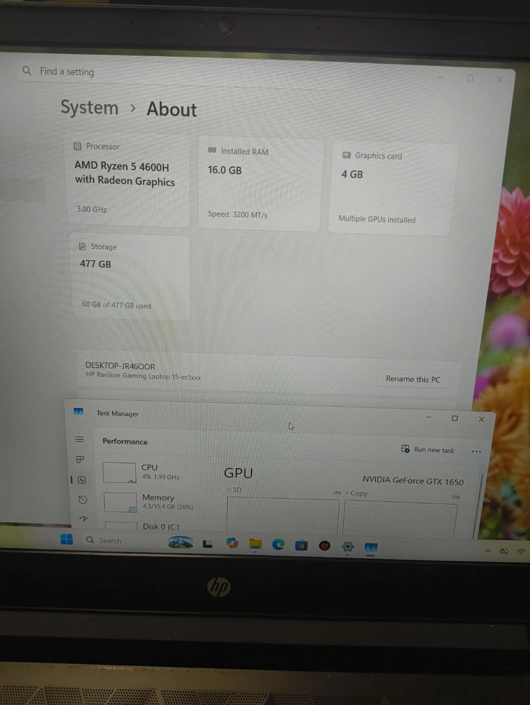 Gaming laptop Hp Pavilion 15 ryzen 5 6 cores gtx1650 - photo 5