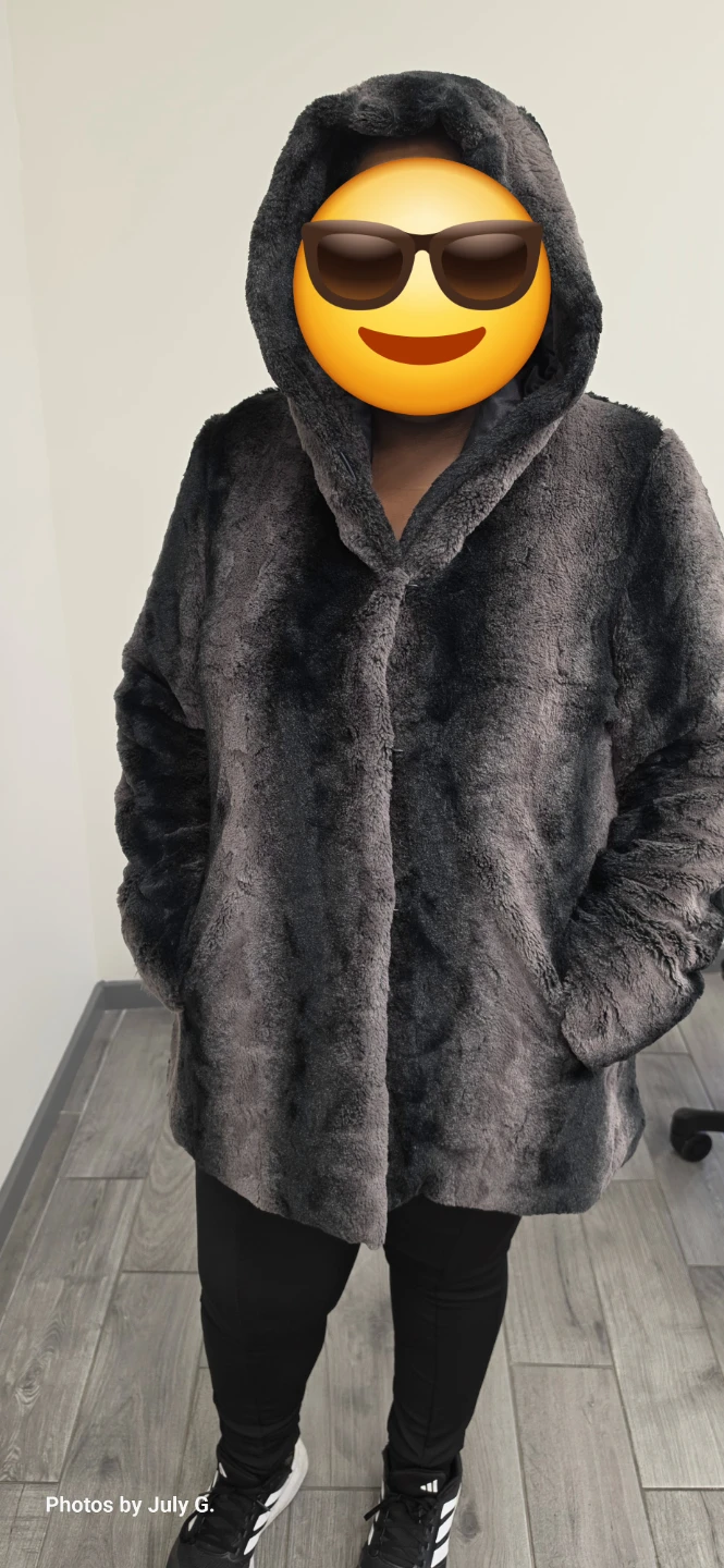 Dennis Basso  Faux Fur Hooded Jacket in Black & Gray Like New - photo 3