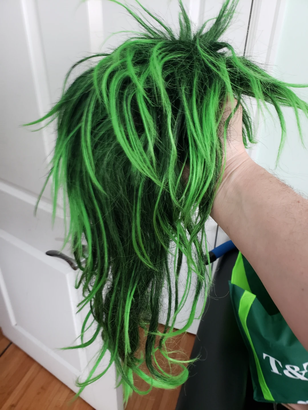Bright green costume wig