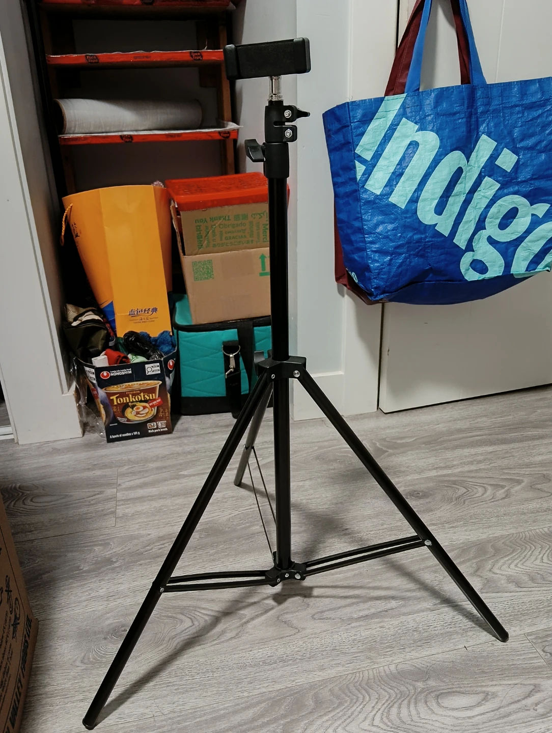 Adjustable Black Tripod Stand with Phone Holder