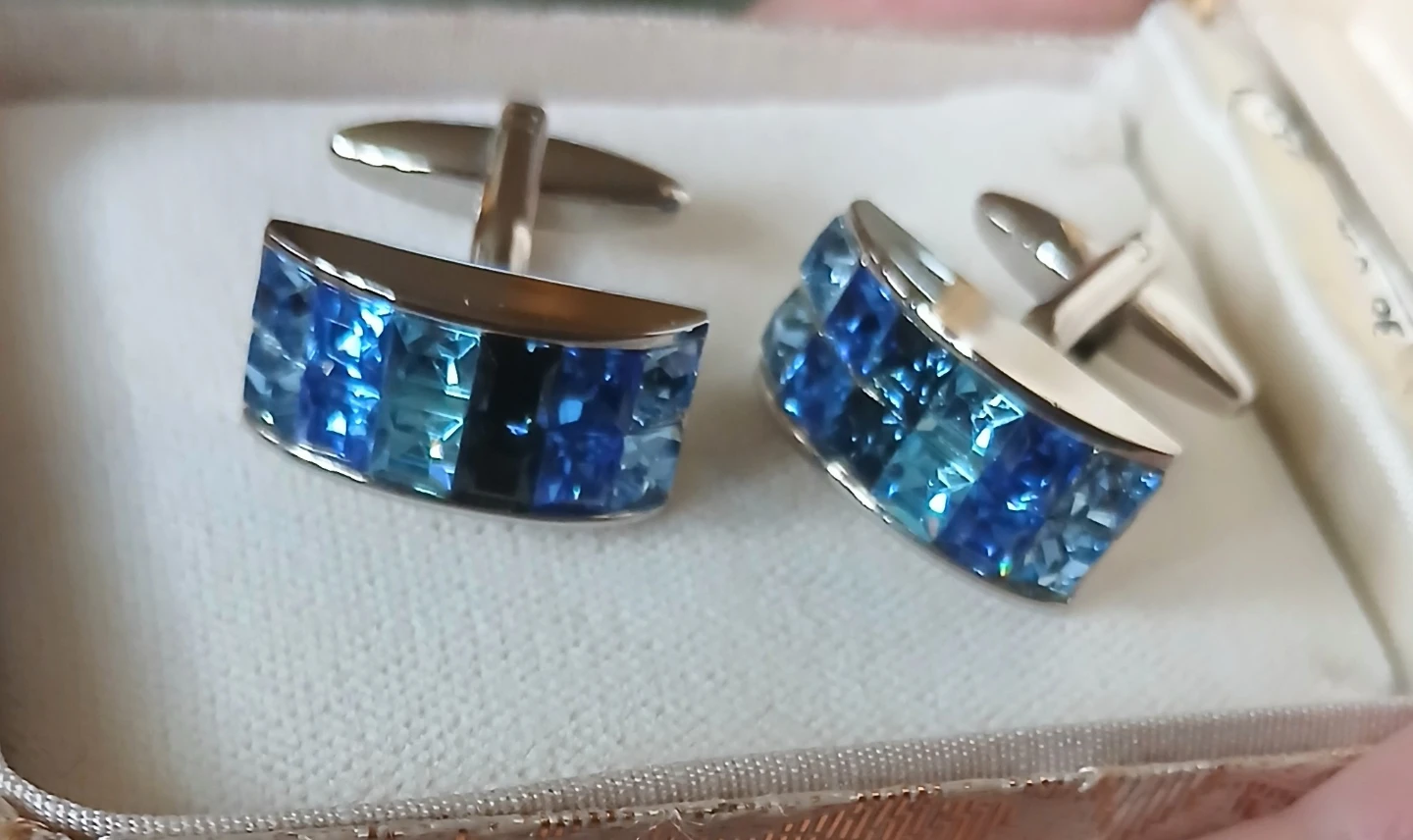Rhodium Rectangle Cufflinks with Austrian Crystals