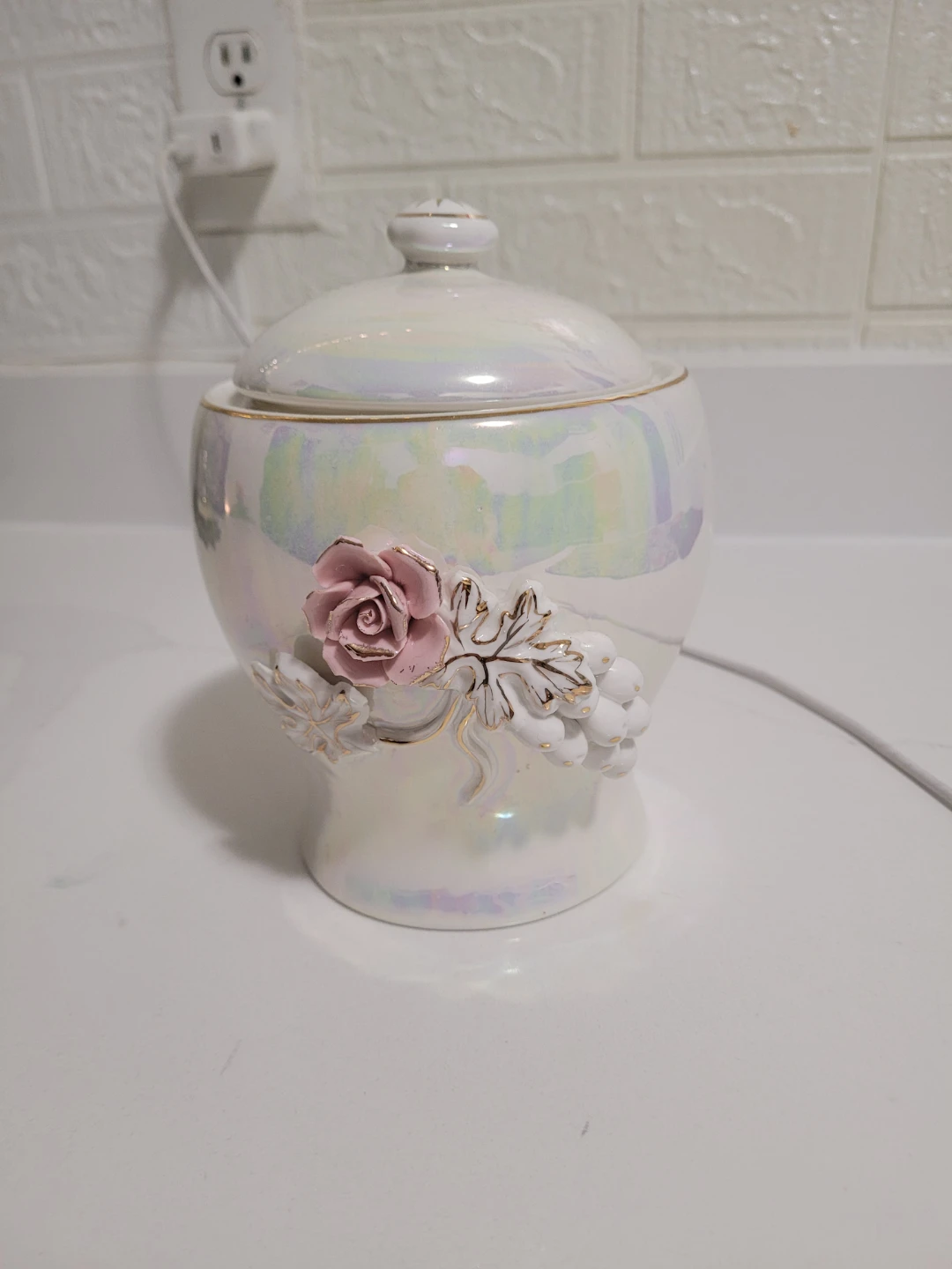 Vintage Iridescent Ceramic Sugar Bowl with Floral design $10