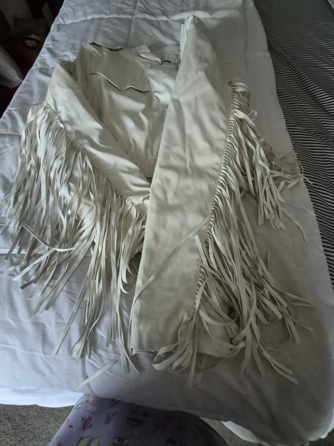 Fashion Nova Cream Fringe Faux Leather Jacket - photo 2