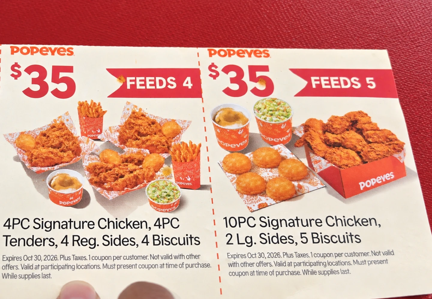 2 free Popeye's Coupons pick up only.
