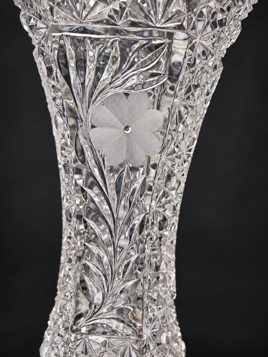 Vintage 30s Cut  Crystal and etched Glass Flower Vase - photo 4