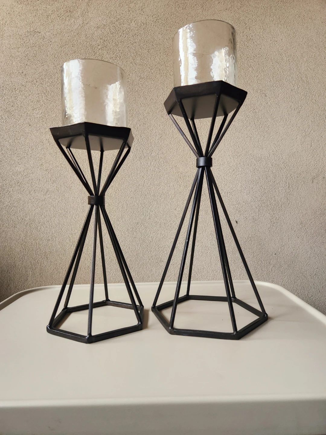 Set of 2 Geometric Metal Candle Holders - photo 2
