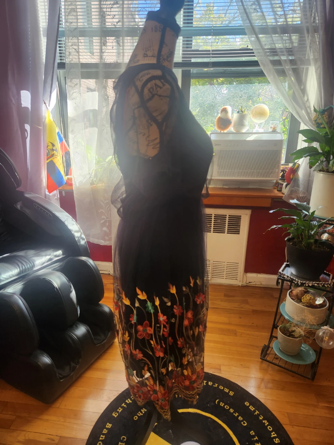 Plus Size Boho Black Sheer Mesh Embroidered Floral Overlay Dress - photo 4