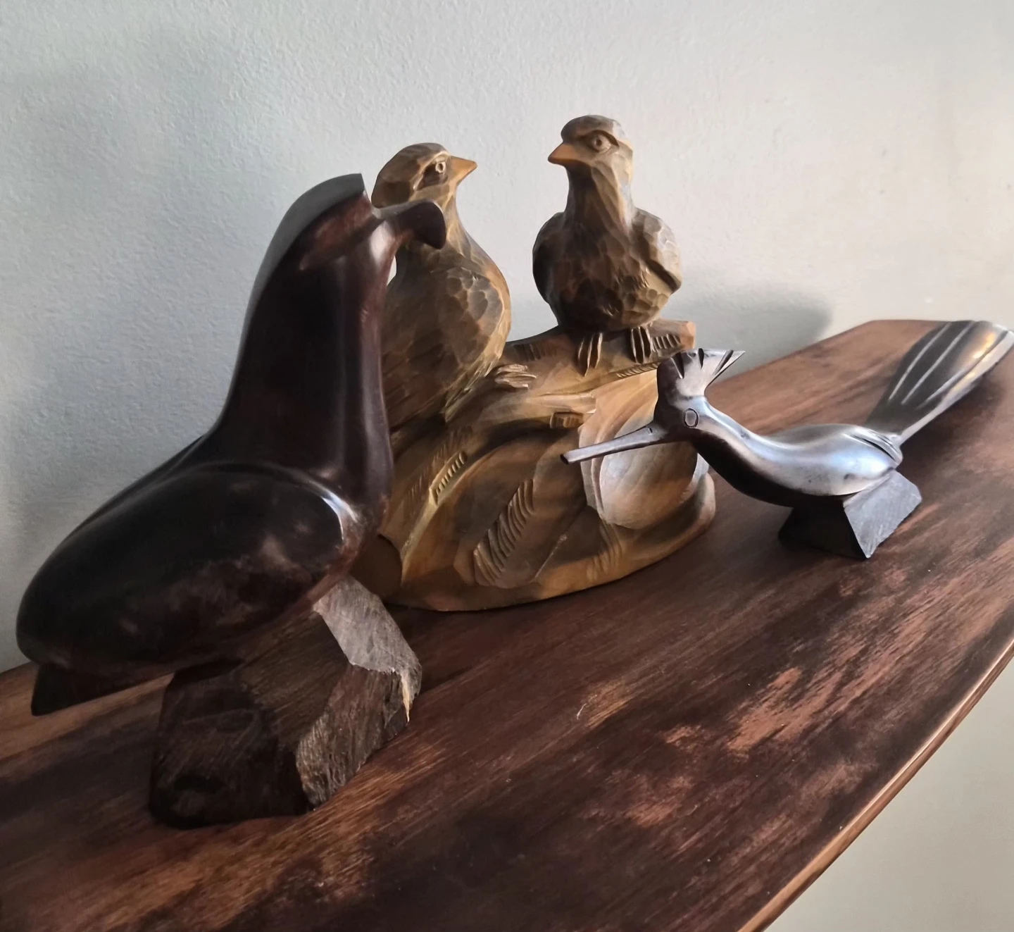 Vintage Hand-Carved Wooden Bird Figurine Decor - Set of 3 - photo 2