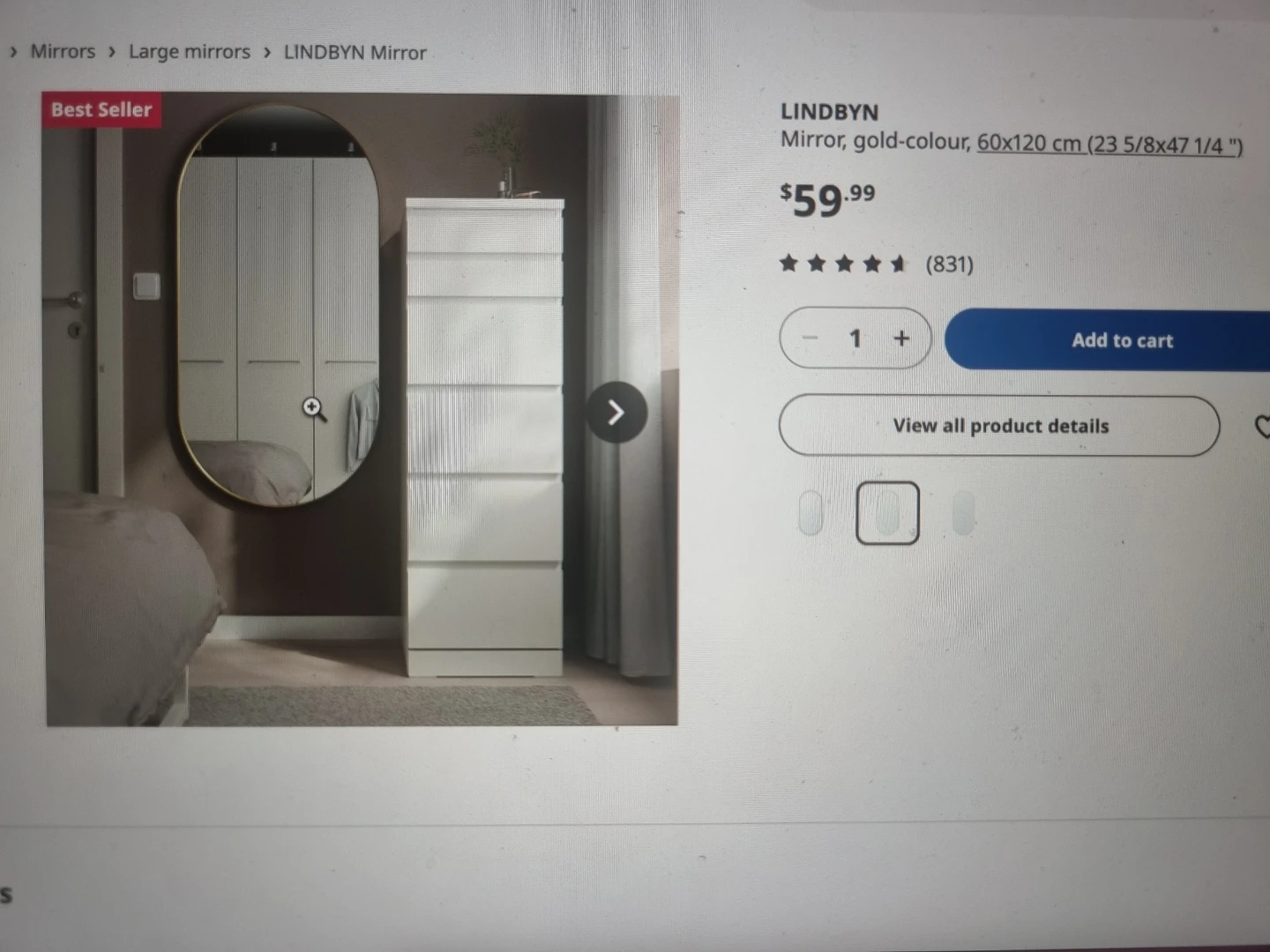 IKEA LINDBYN mirror, gold-colour - photo 2