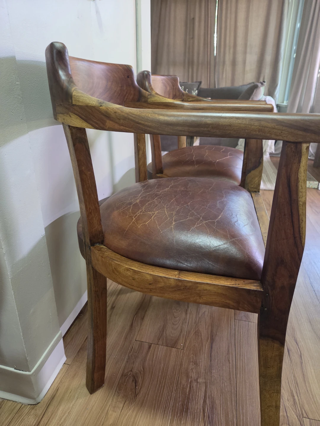 Set of 2 Solid Santos rosewood Chairs with Leather Seats - photo 2