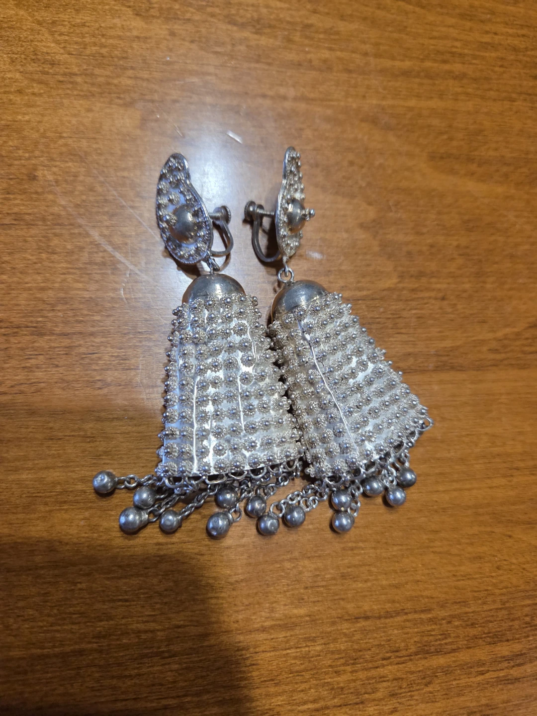 Vintage silver-tone Jhumka style screw-back earrings