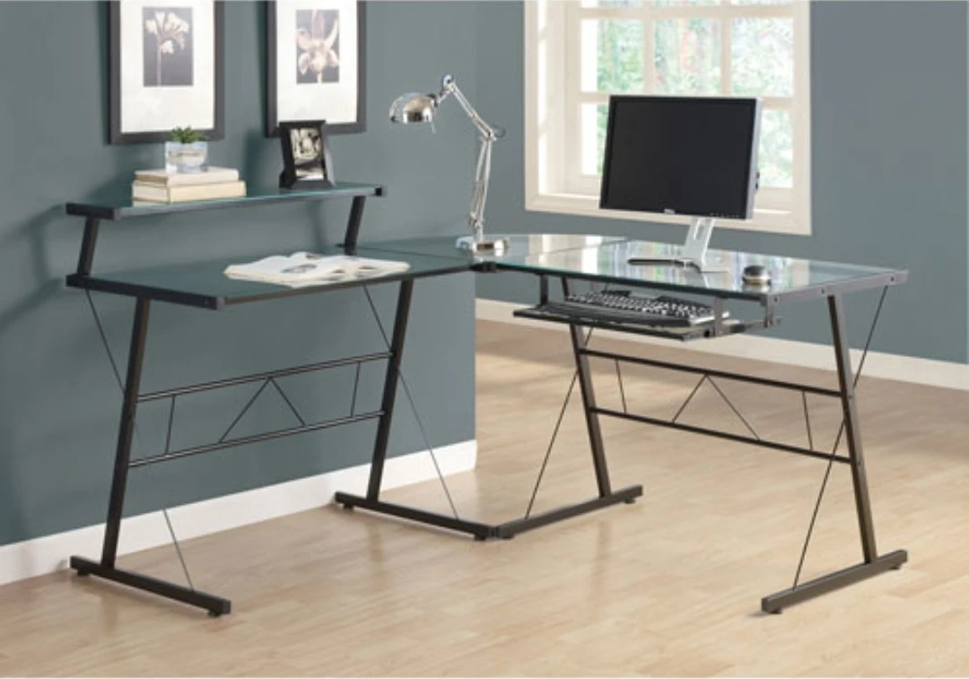 L-Shaped Glass Computer Desk