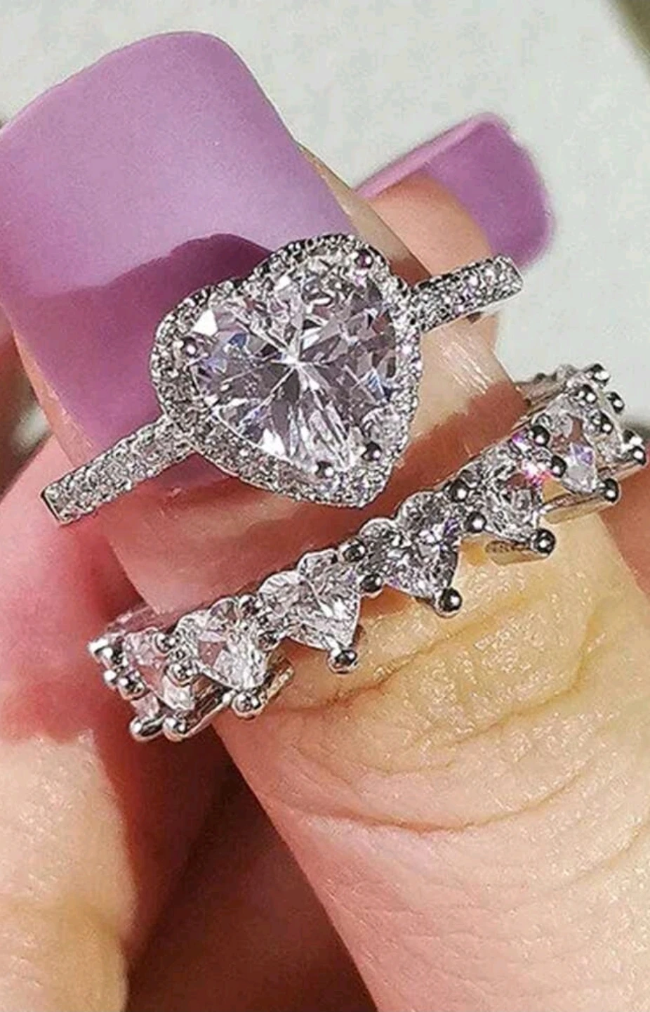 Heart Shaped CZ Ring Set