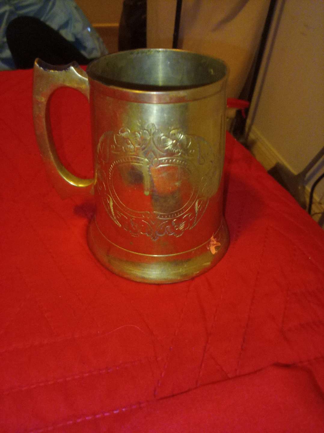 Vintage Engraved Brass Tankard Mug
