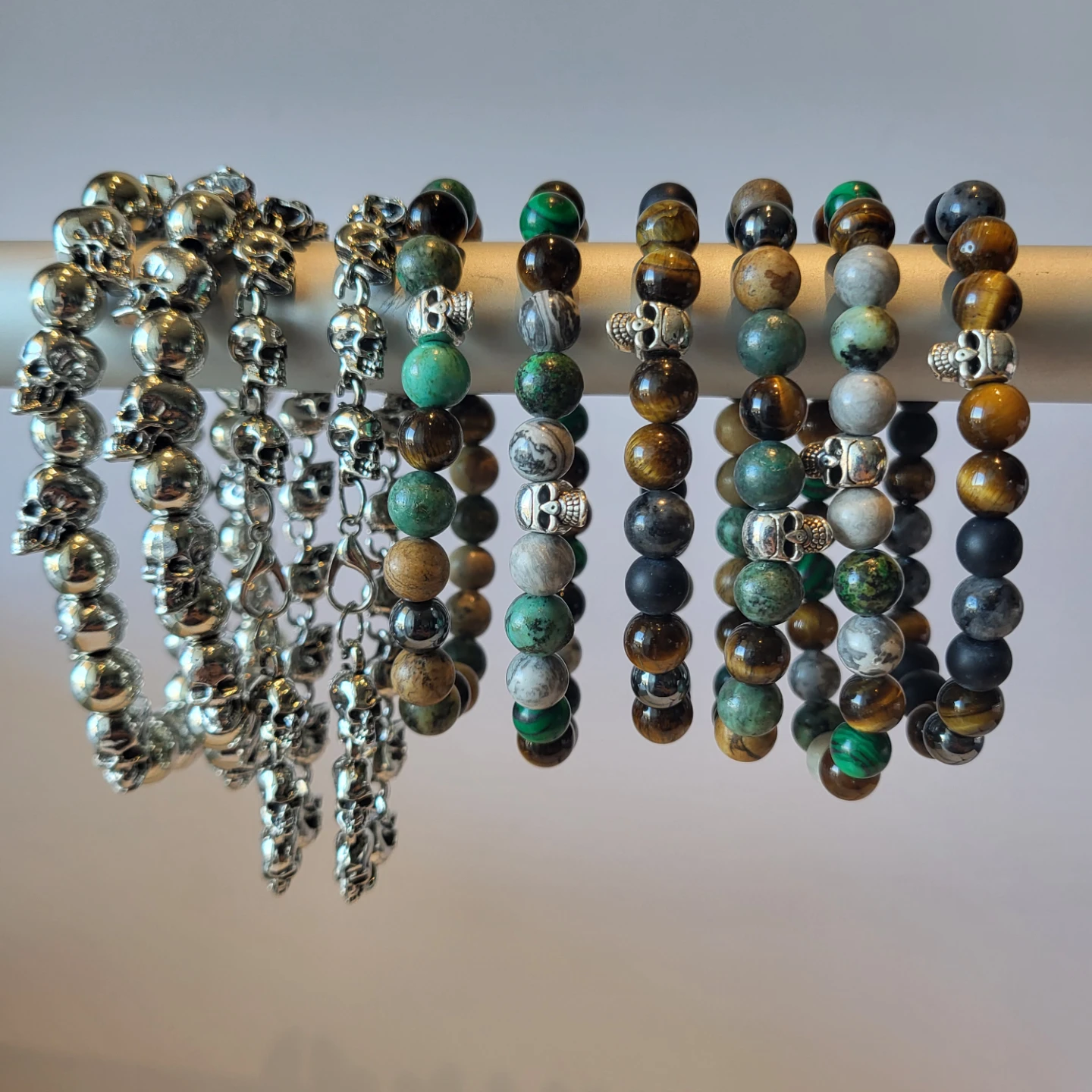 Set of 10 men's Skull Beaded Bracelets