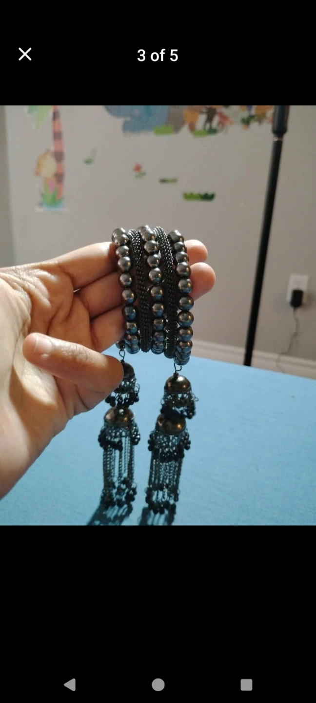 Gunmetal Tone Beaded Bracelet with Jhumka Charms