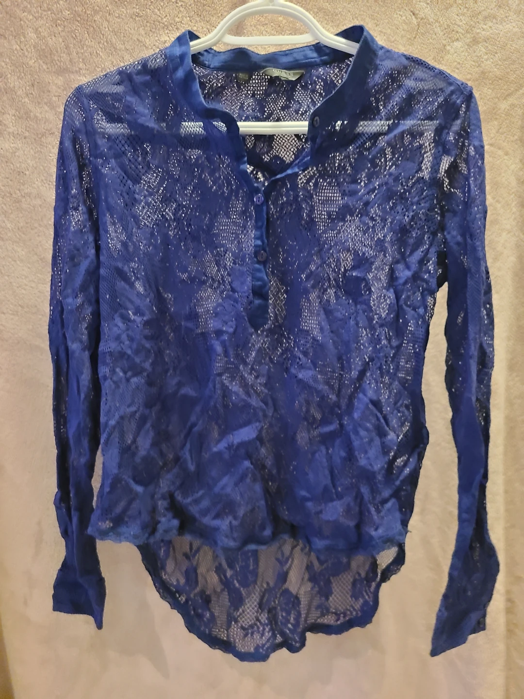 GUESS Blue Lace Long Sleeve Top