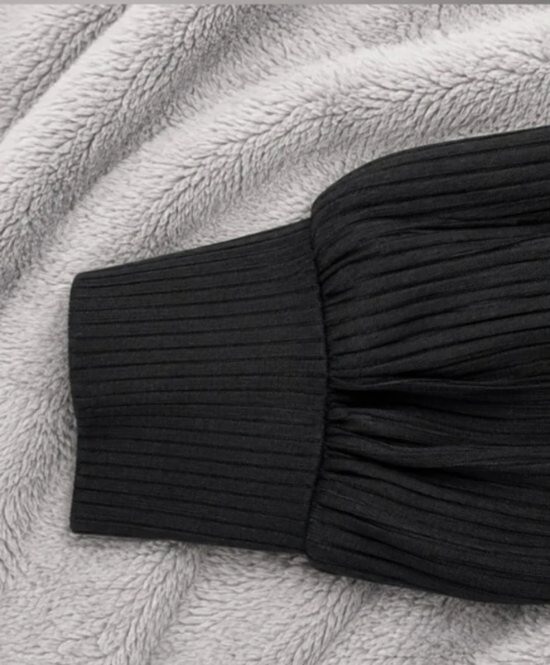 Catherine Malandrino Black Ribbed Puff Sleeve Top | Size L - photo 4
