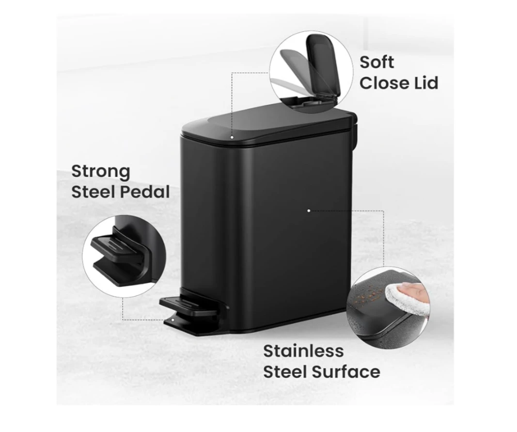 Black Slim Stainless Steel Pedal Trash Can - photo 4
