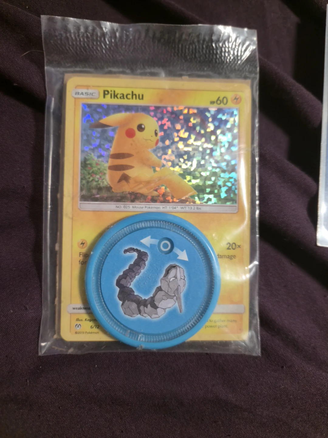 2019 Pokemon Pikachu Card and Onix Token