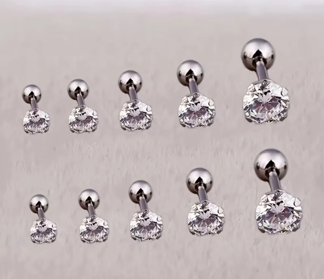 5 pairs lot stainless steel CZ Stud screwback Earrings - photo 2