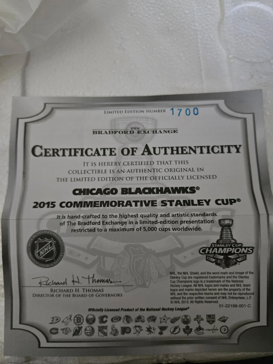 2015 Chicago Blackhawks Stanley Cup Commemorative Trophy - photo 3