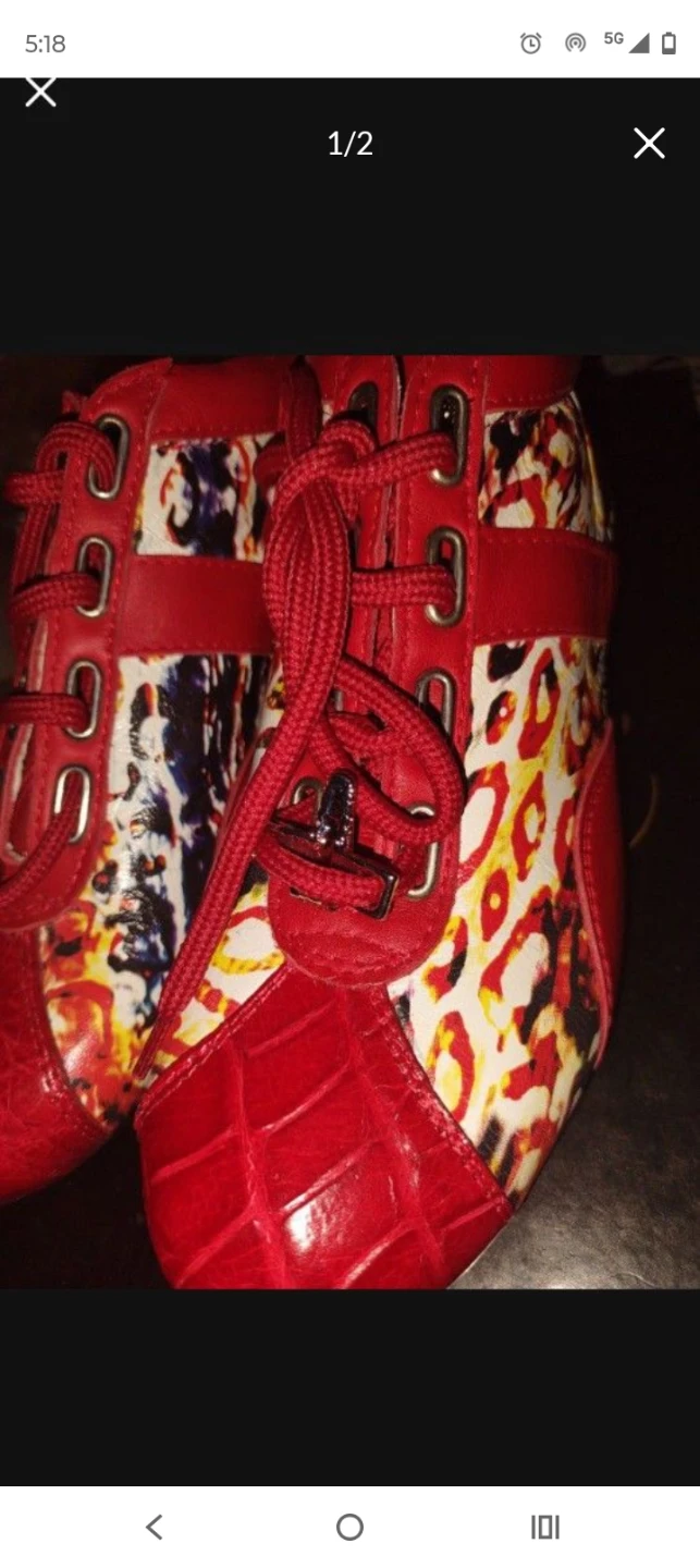 Red Animal Print Lace-Up Booties