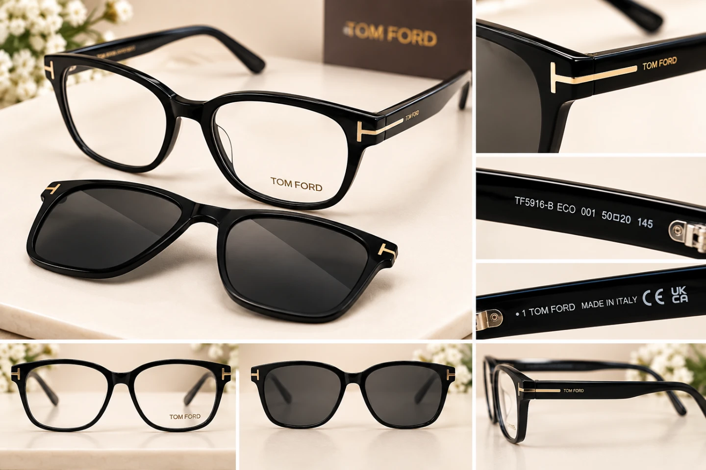Tom Ford TF5916-B Glasses with Clip-on Sunglasses