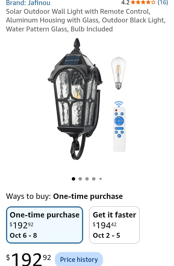 Jafinou Solar Outdoor Wall Light with Remote