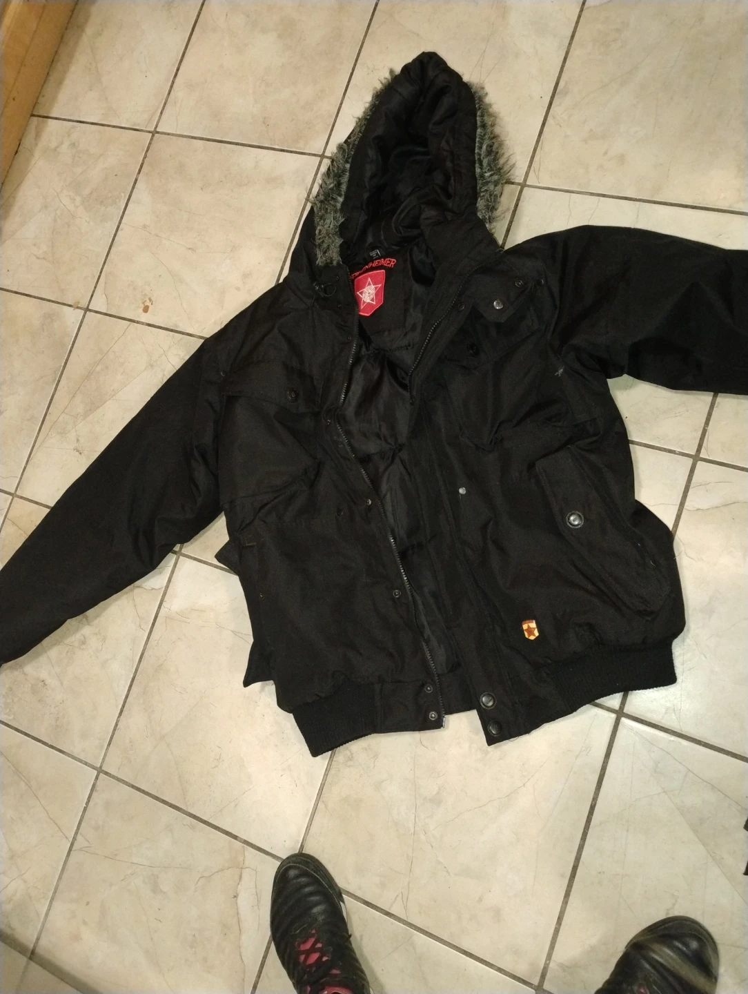 Oppenheimer black winter jacket with fur hood - photo 3