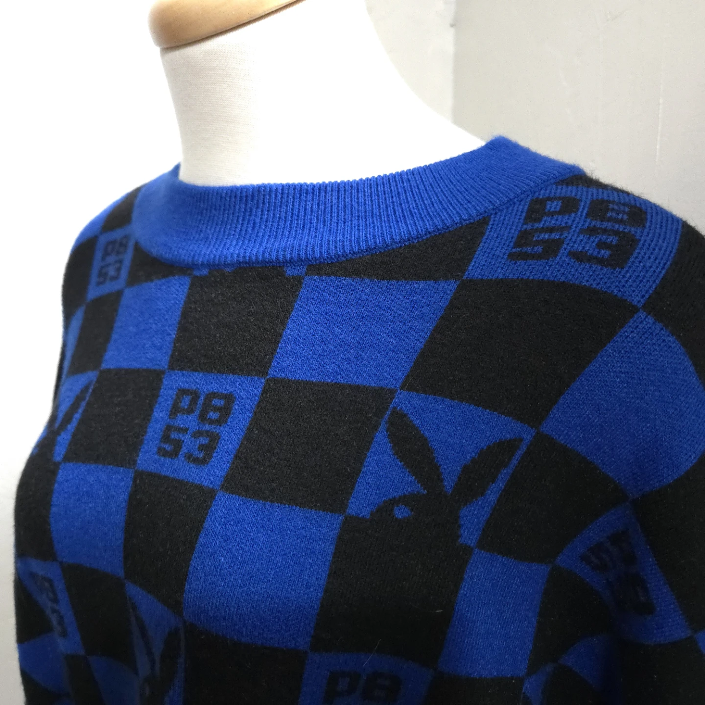Playboy blue Checkered Knit cropped Sweater - photo 4