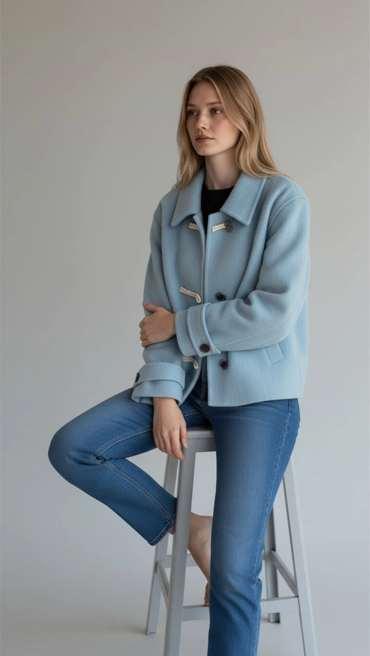 Light Blue Wool Toggle Coat - photo 2