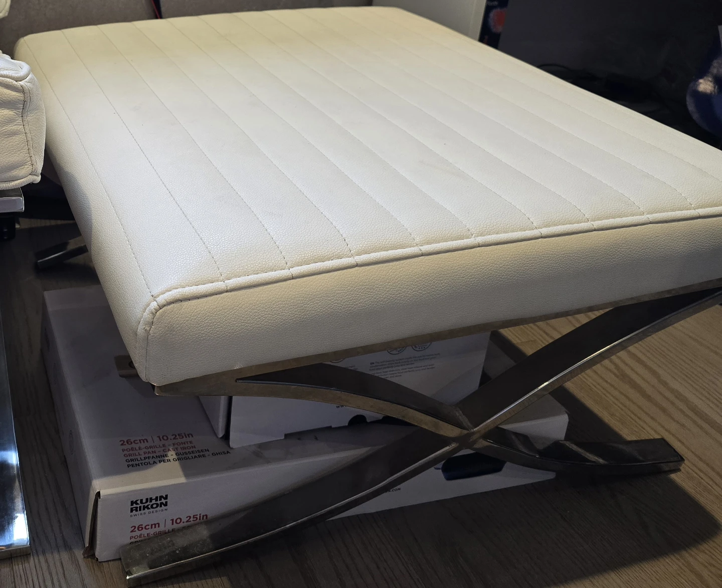 White Faux Leather Barcelona Style Sofa and Ottoman - photo 4