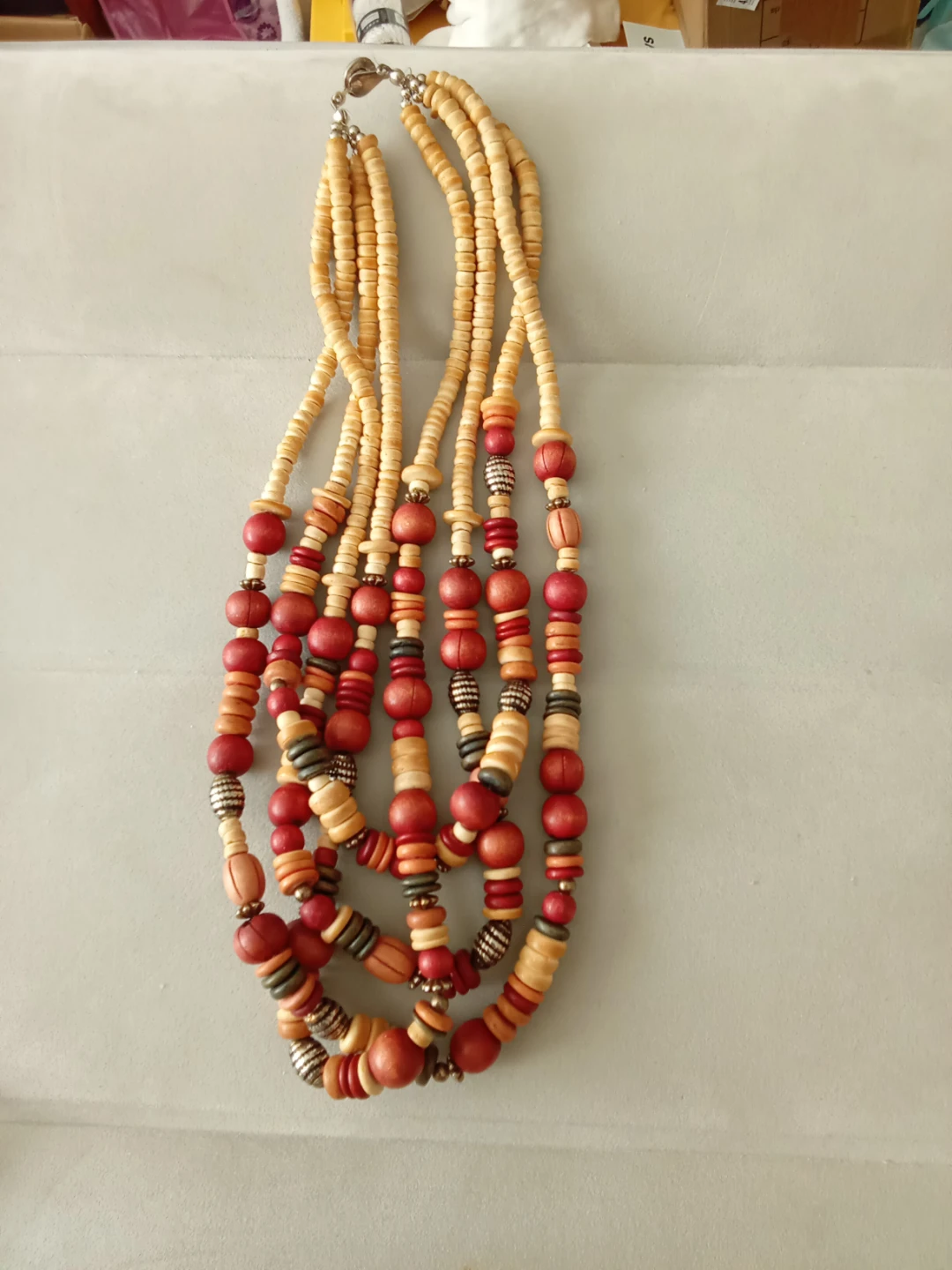 Multi-Strand Wooden Bead Necklace