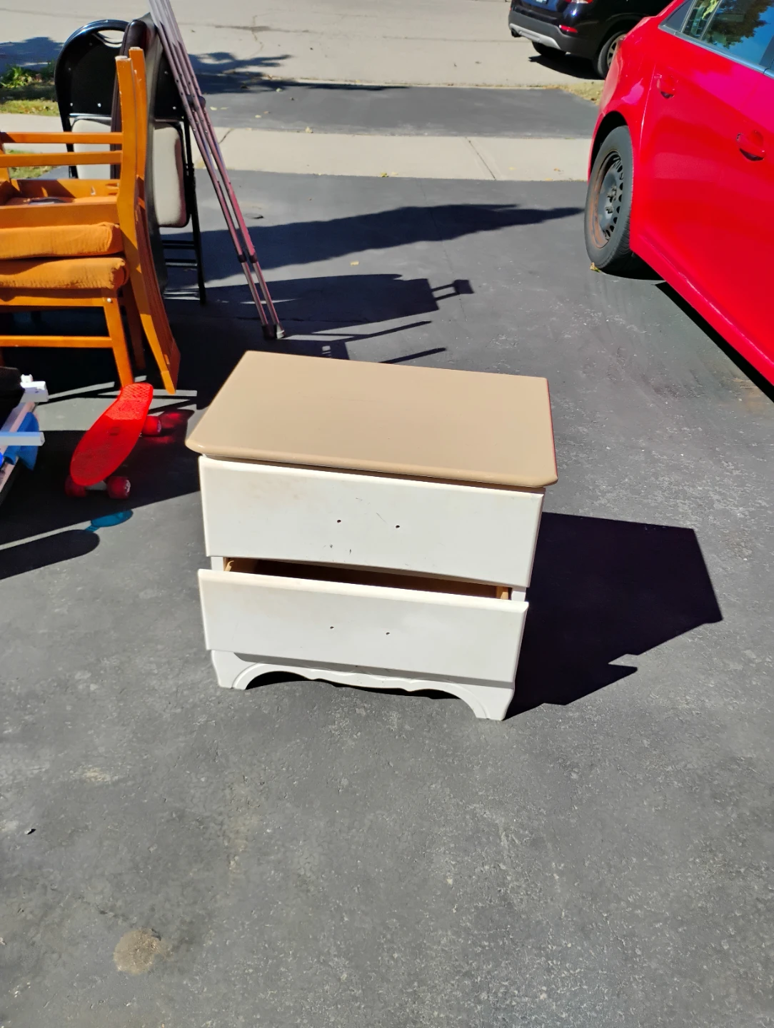 Two-Drawer White and Beige Nightstand