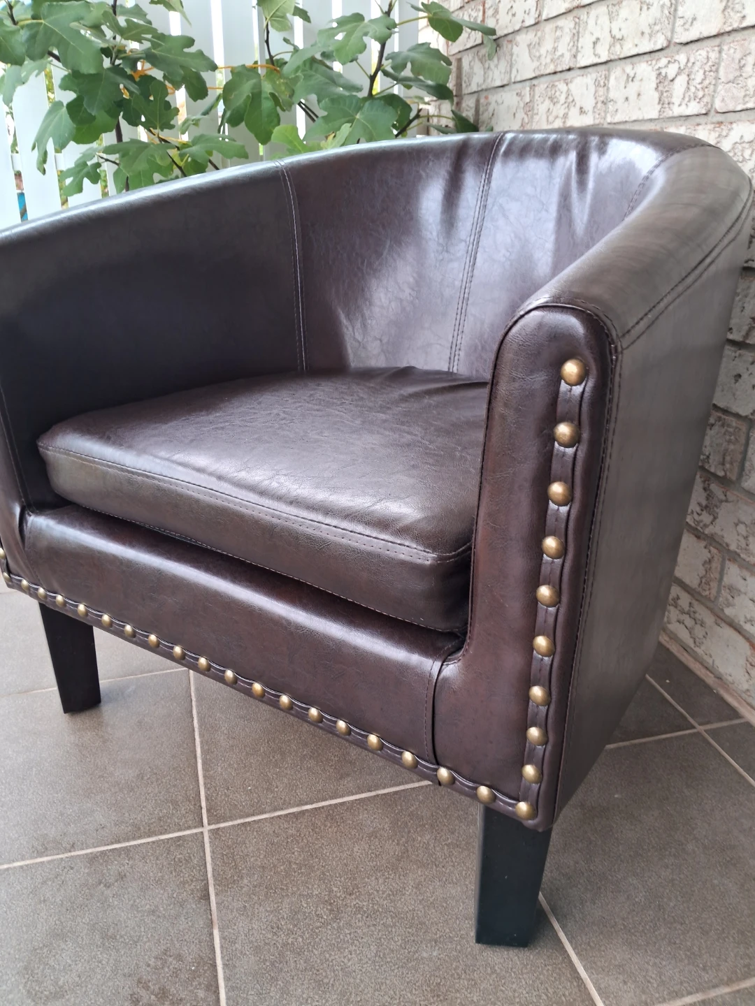 Dark Brown Faux Leather Barrel Chair