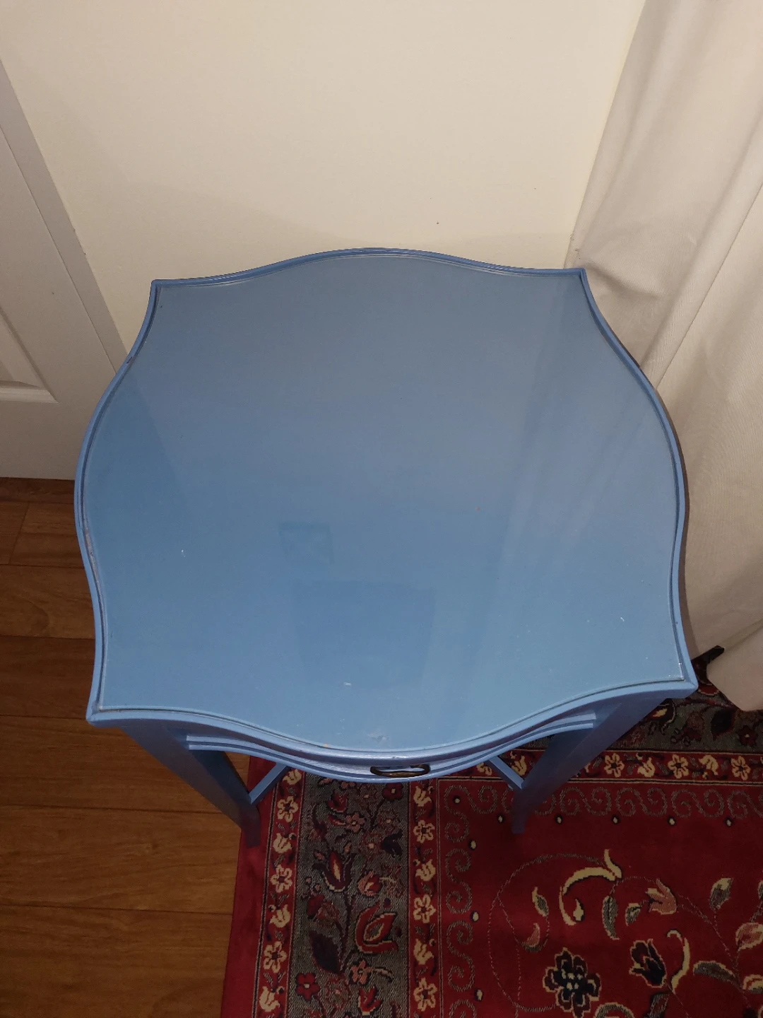 Vintage Blue Painted Wood Side Table - photo 2
