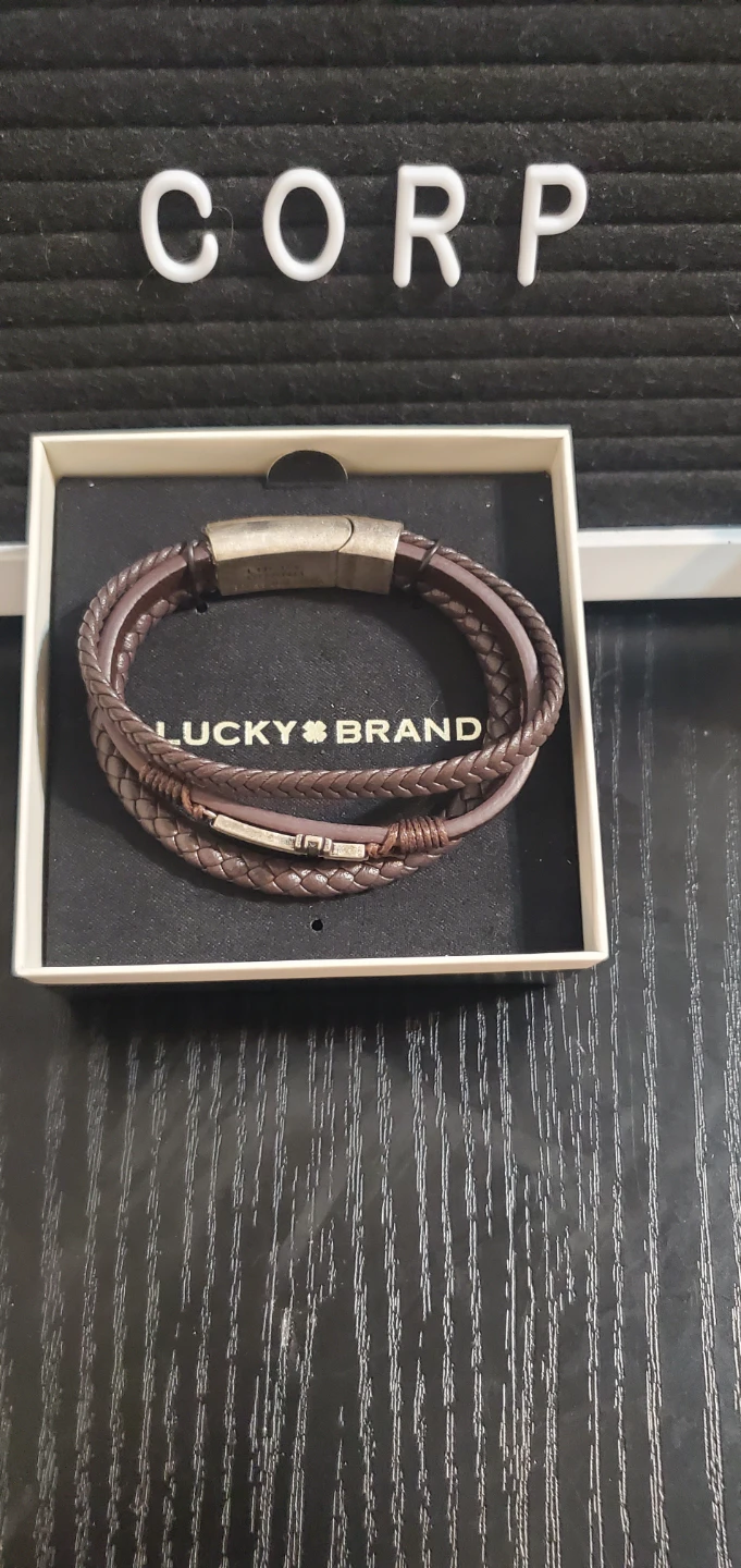 Lucky Brand Brown Leather Braided Cross Bracelet