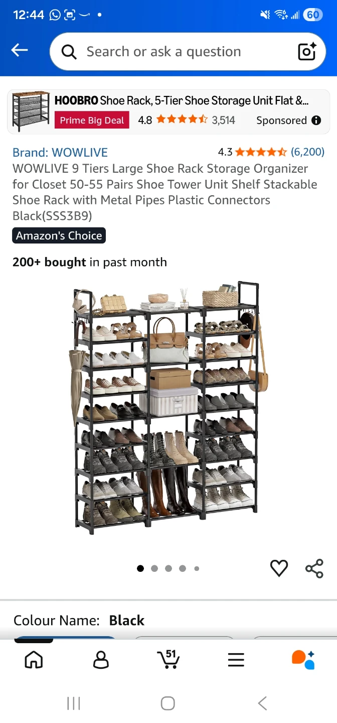 WOWLIVE 9-Tier Shoe Rack Organizer, Black