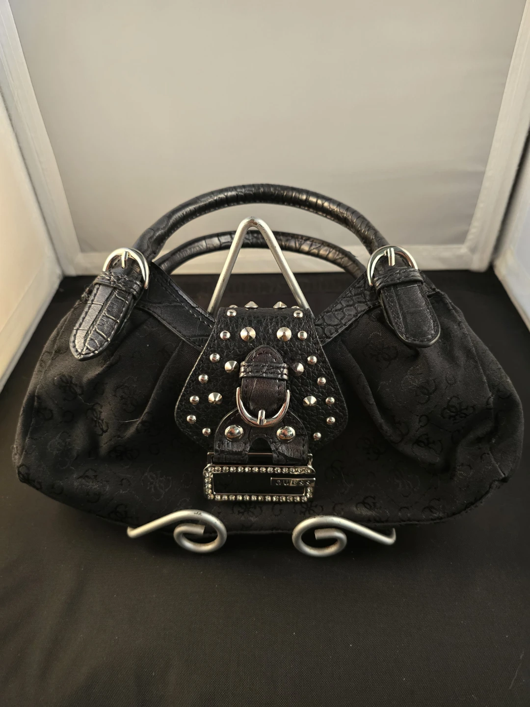 Guess black handbag with silver studs - photo 2