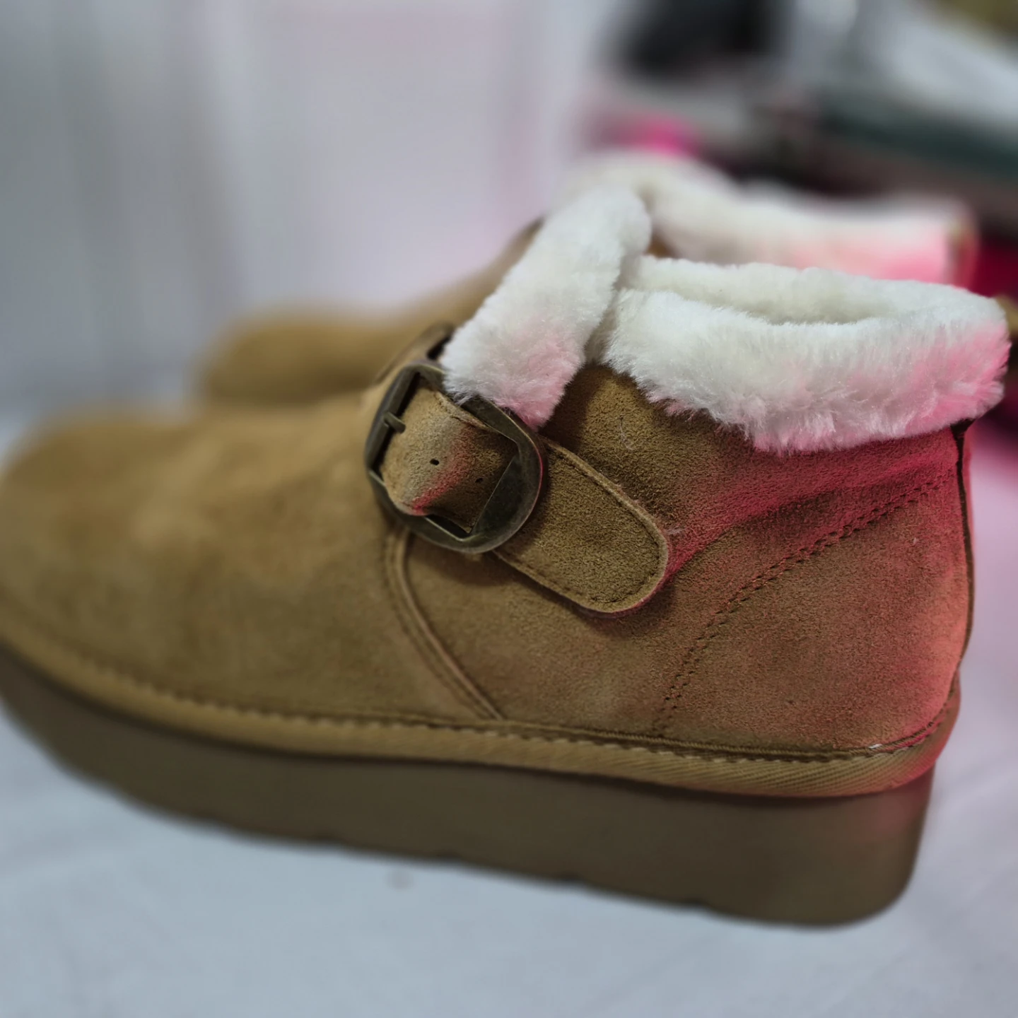 #9 Tan Faux Suede Buckle Ankle Boots with Faux Fur Lining - photo 2