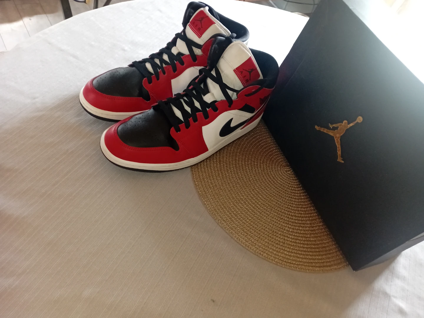 Air Jordan 1 Mid Red, White and Black Sneakers