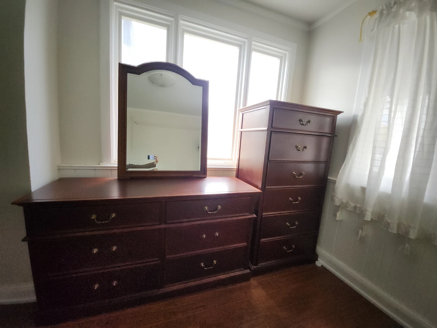Solid Dark Wood Dresser Set (Dresser with Mirror + Tall Chest)