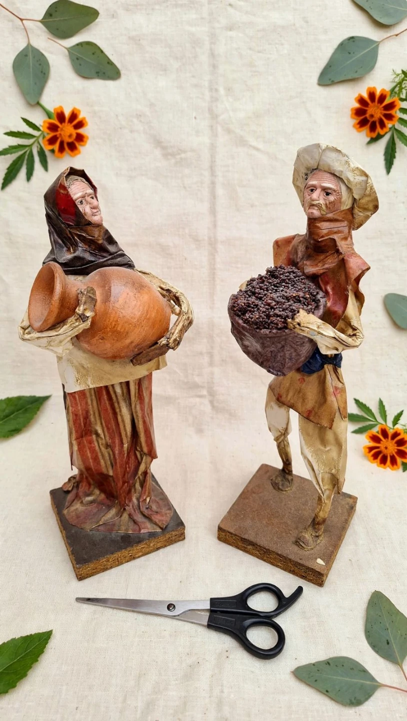 Handmade Paper Mache Folk Art Old Couple Figures - photo 2