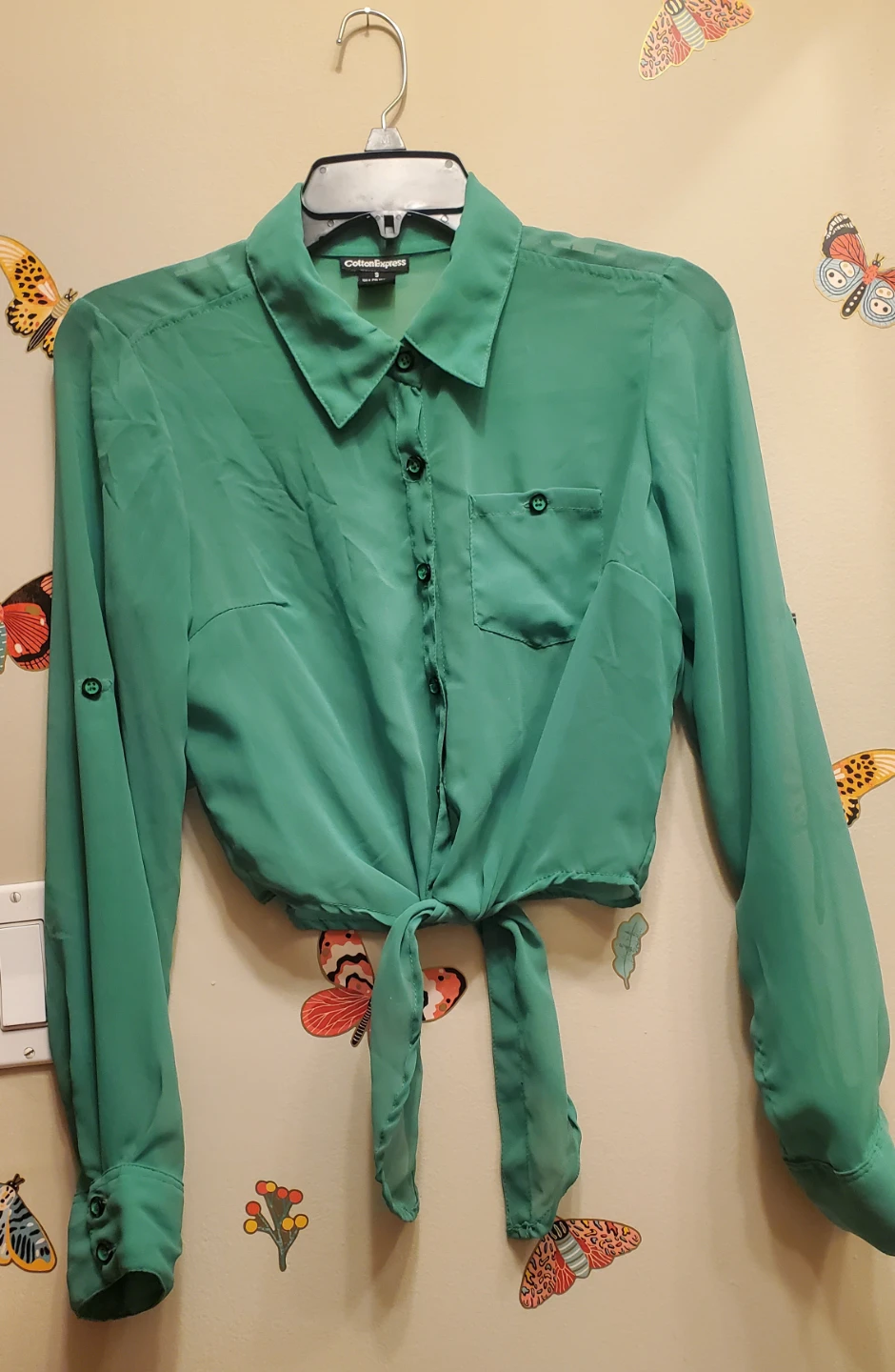 Cotton Express Green Tie-Front Blouse